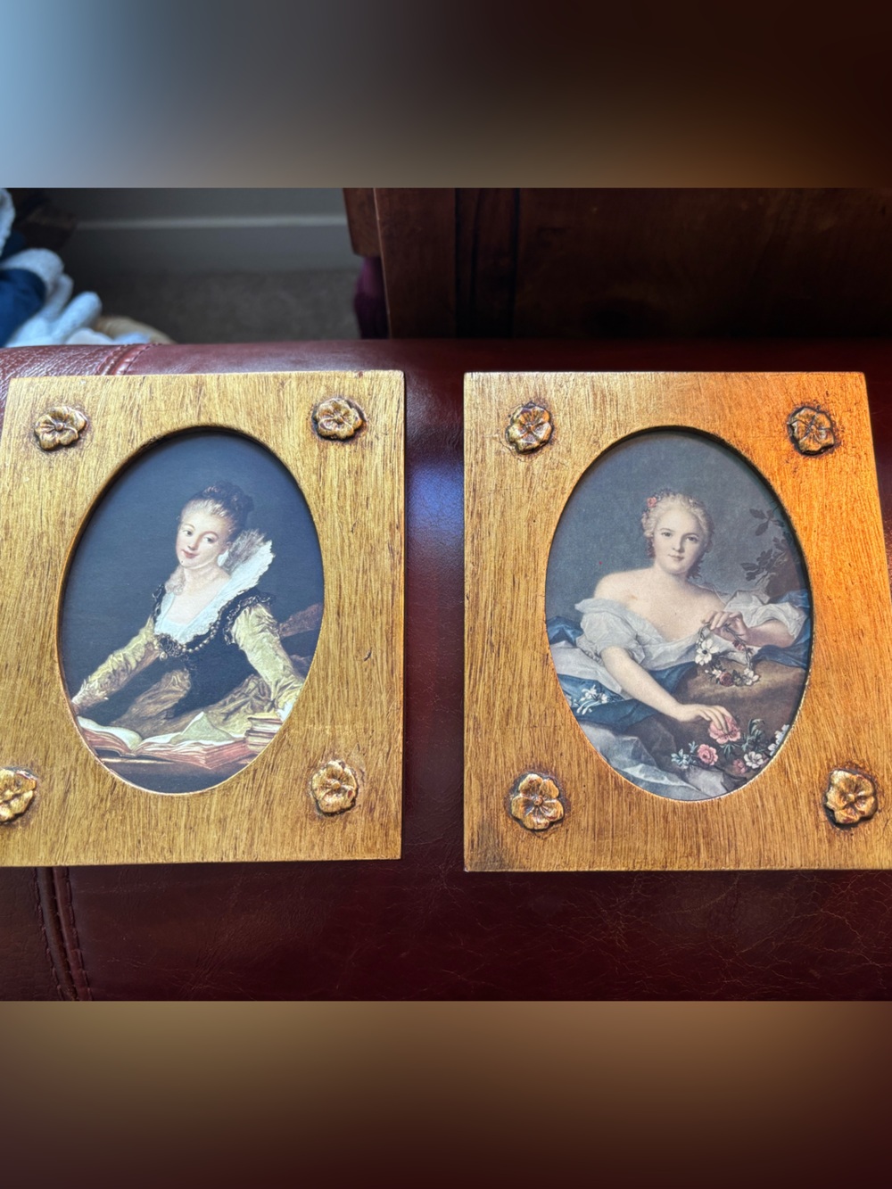 Vintage Set of 2 Miniature European Portraits in Gold Frames